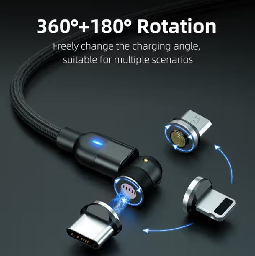 540° Rotatable 3 in 1 Magnetic Cable 3A Data Fast Charging