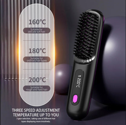 LCD rechargeable wireless straightening comb